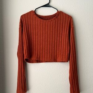 Ribbed Cropped Long-Sleeve Top in Rust